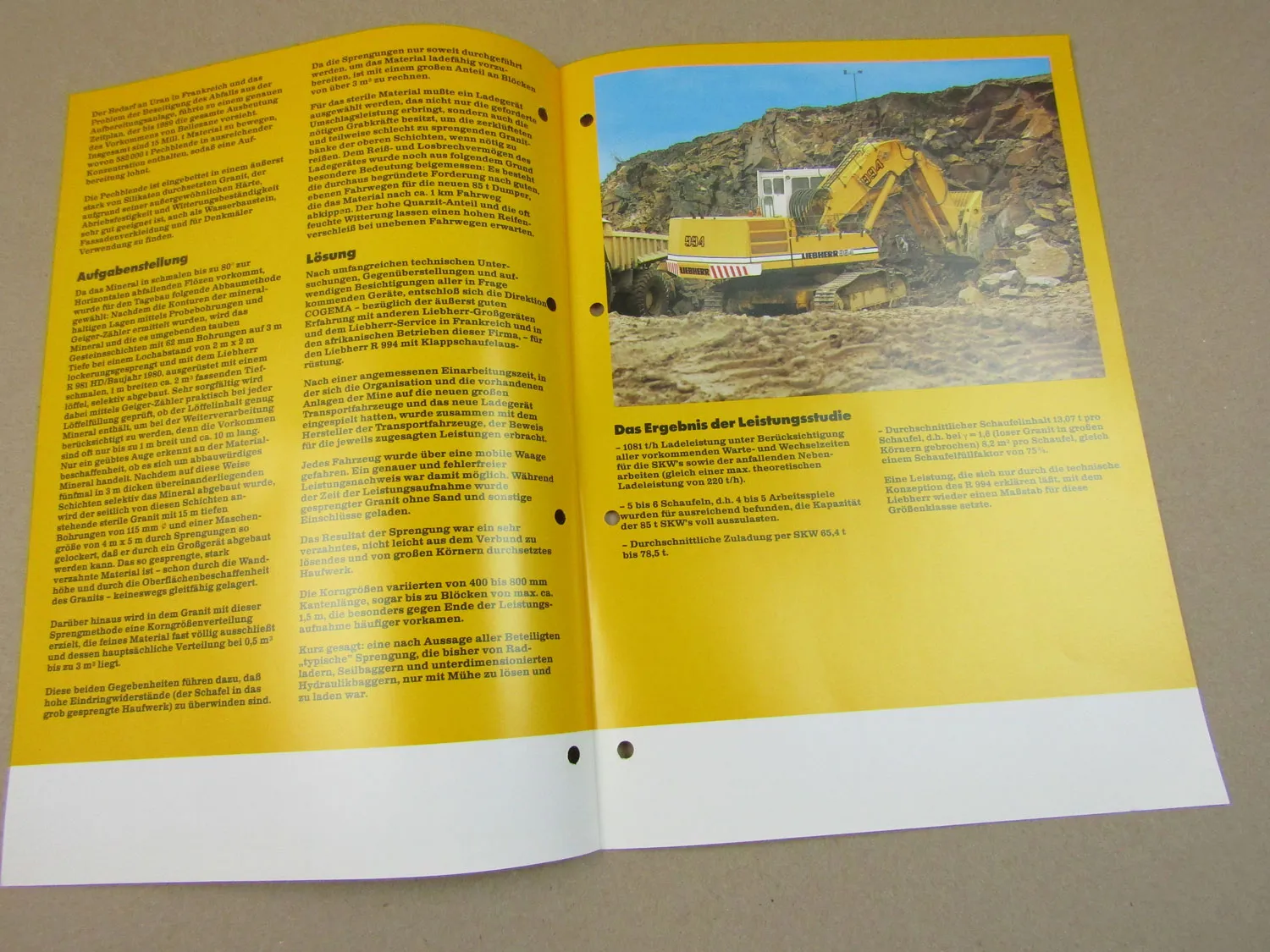 Prospekt Liebherr R 994 Bagger 5/1985 Einsatzbericht Uranmine in Südfrankreich
