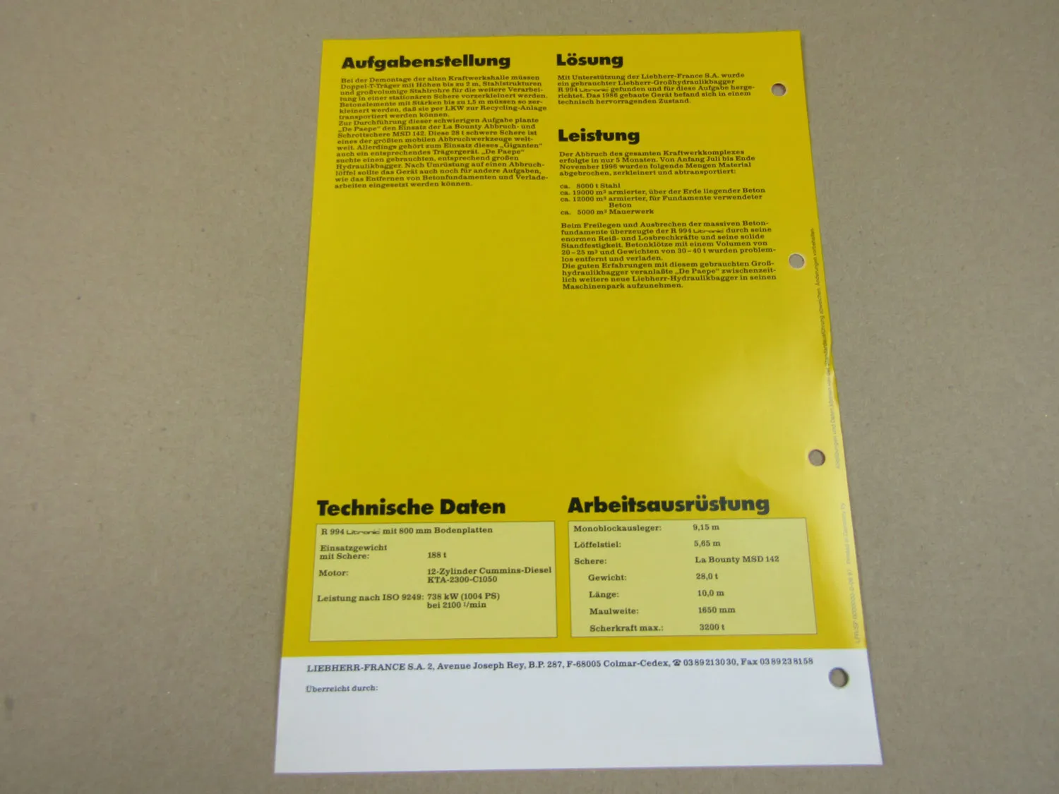 Prospekt Liebherr R994 Bagger Einsatzbericht Abbruch Kraftwerk Belgien De Paepe