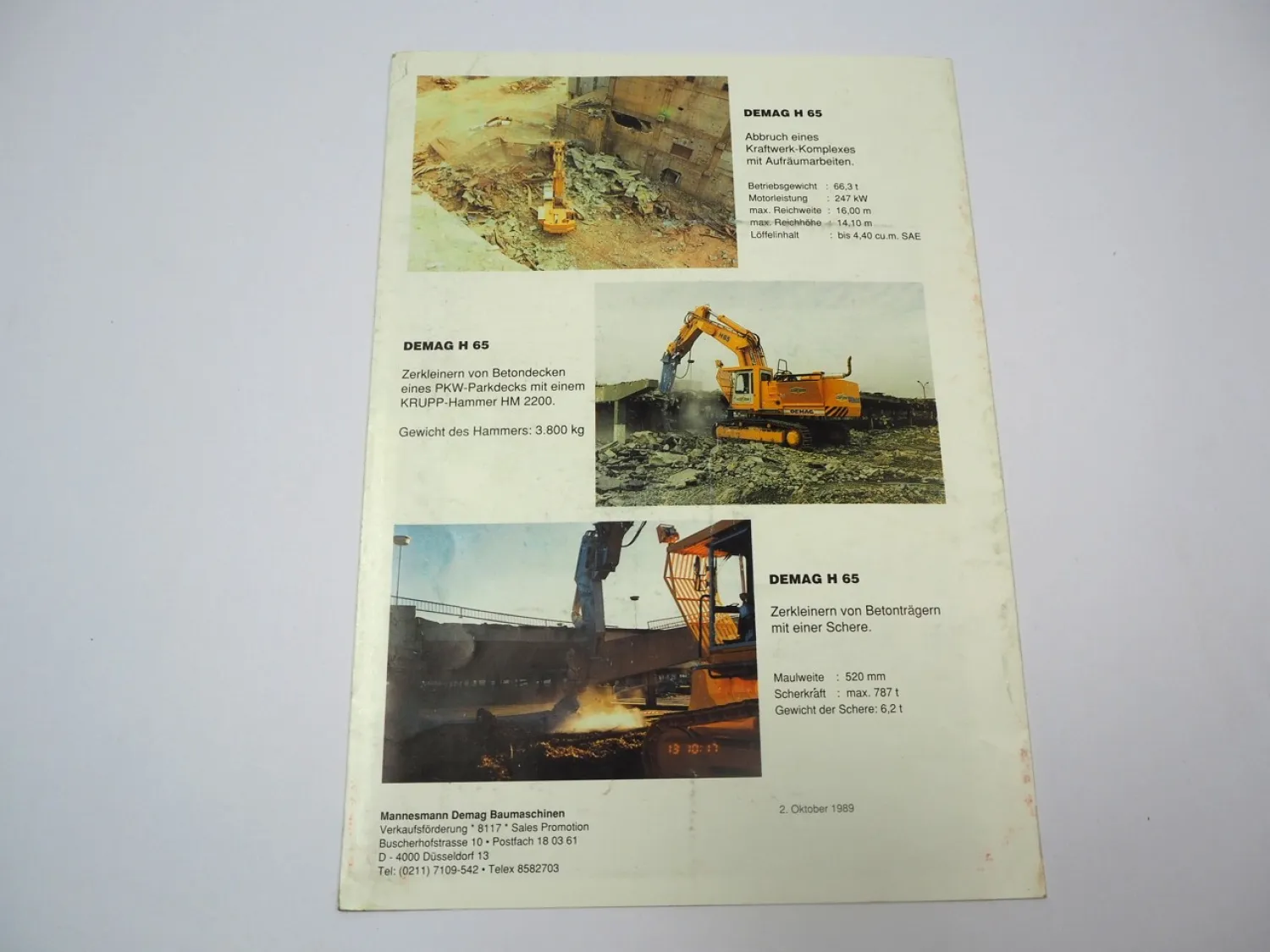Prospekt Mannesmann Demag H 30 35 40 55 65 Bagger 1989