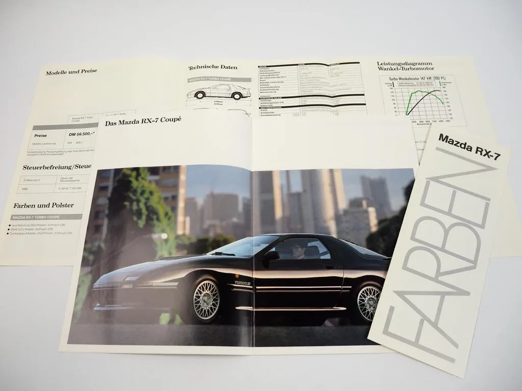 Prospekt Mazda RX7 + Preise Ausstattung Technische Daten Farben 1990