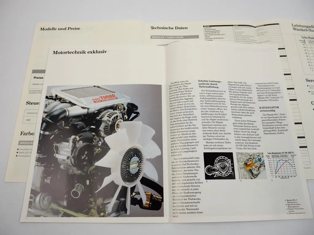 Prospekt Mazda RX7 + Preise Ausstattung Technische Daten Farben 1990