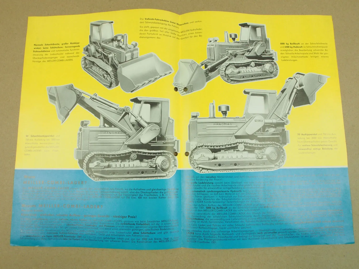 Prospekt Meiller Combi Lader auf Hanomag K65L Kettenlader