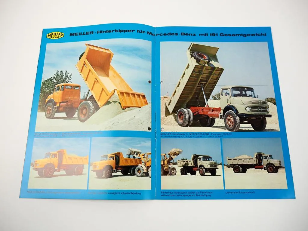 Prospekt Meiller Hinterkipper für Mercedes Benz LKW 1976