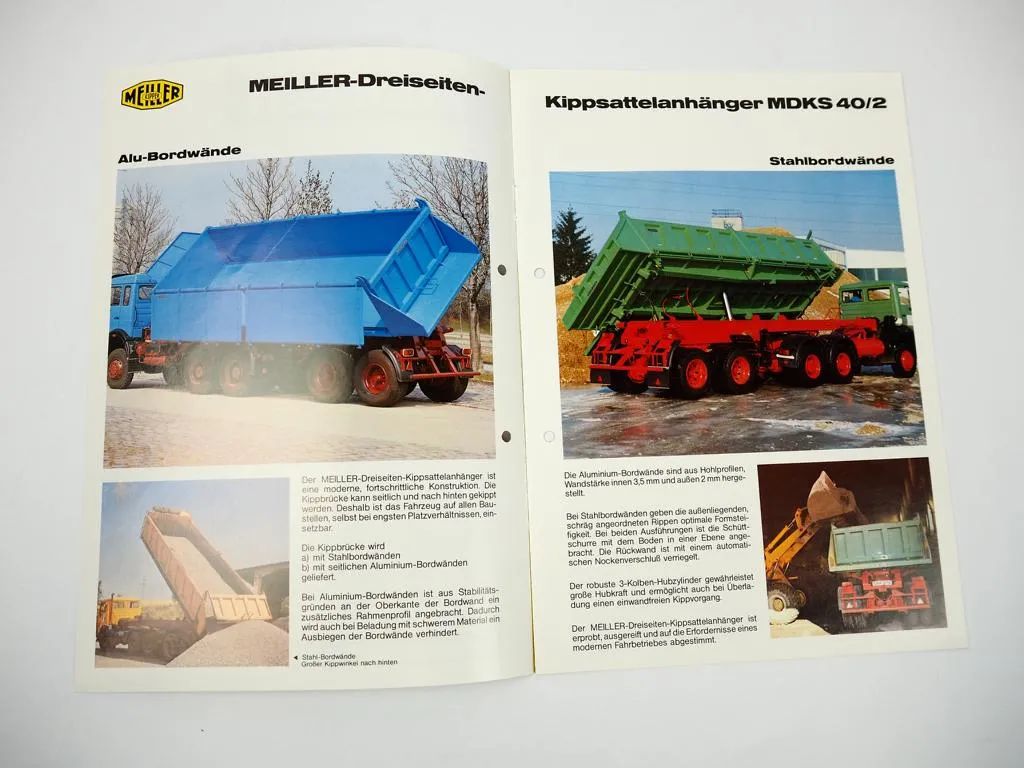 Prospekt Meiller MDKS 40/2 Dreiseiten-Kippsattelanhänger 1985