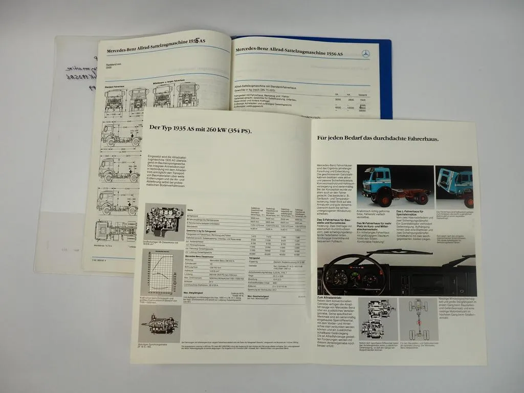 Prospekt Mercedes Benz 1935AS Allrad Sattelzugmasch. Techn. Daten 1987 + Angebot