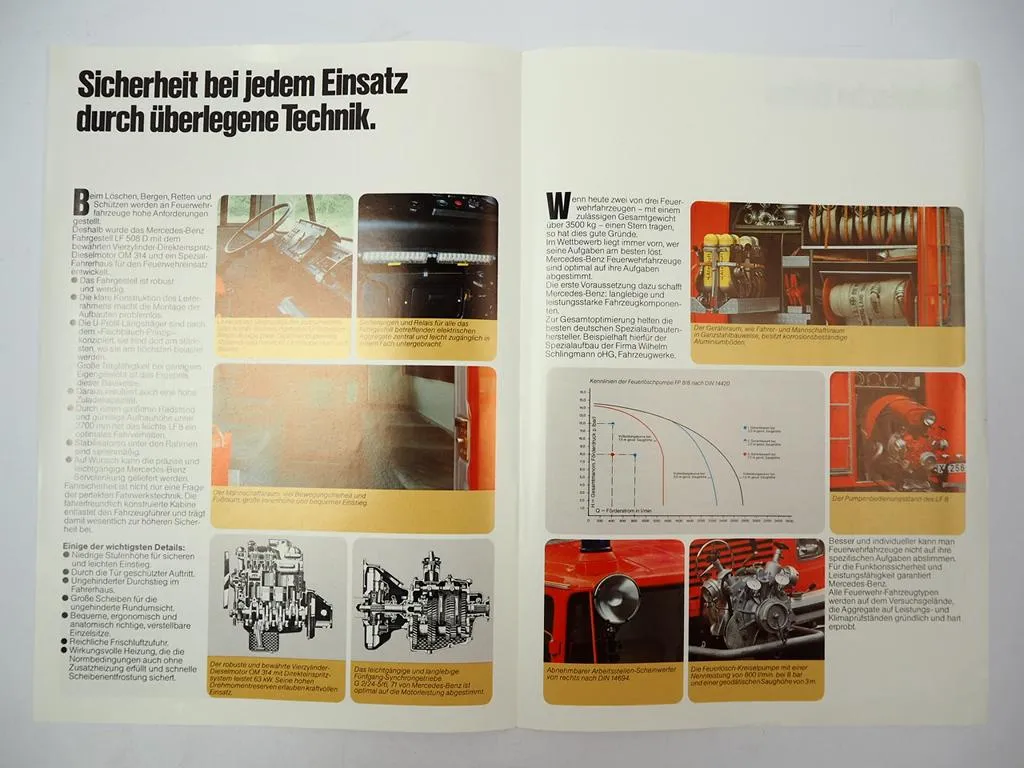 Prospekt Mercedes Benz LF508D Feuerwehrfahrzeug LF8 Aufbau Schlingmann 1979