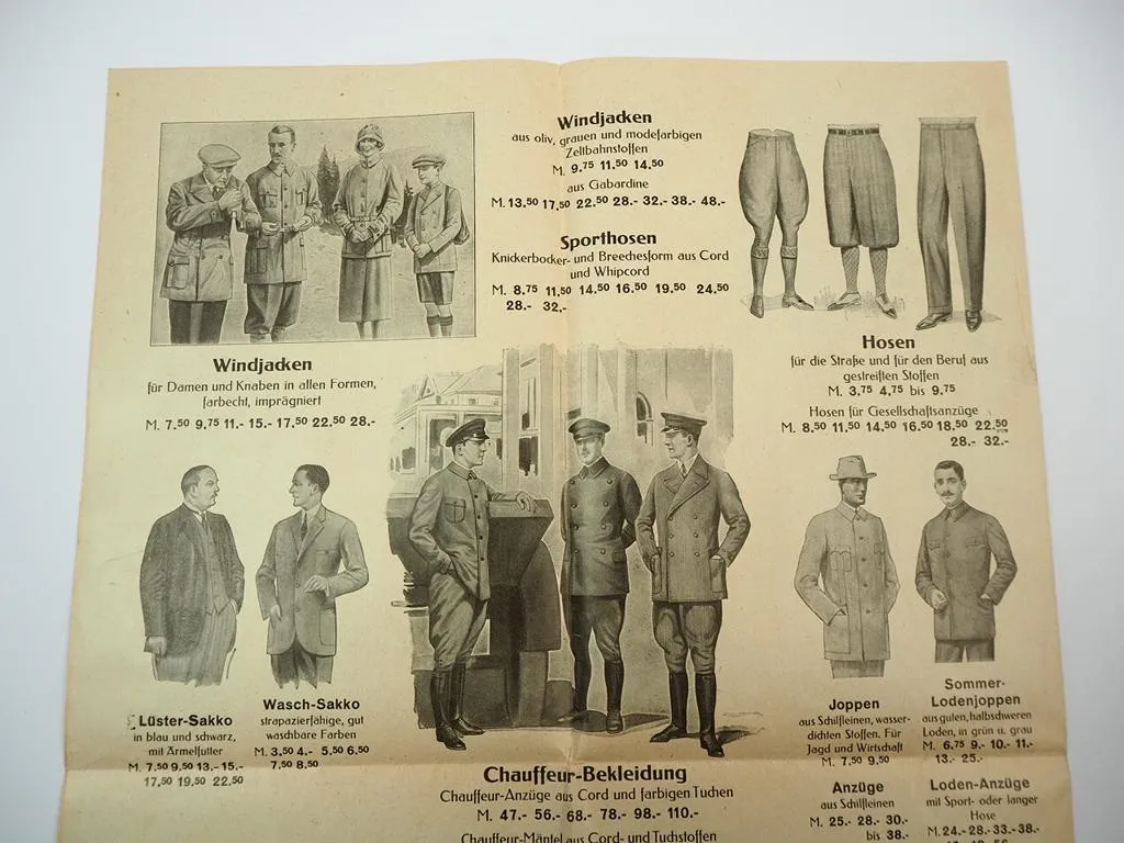 Prospekt Mode Bekleidung Herren Knaben Heine & Schott Bingen ca. 1925