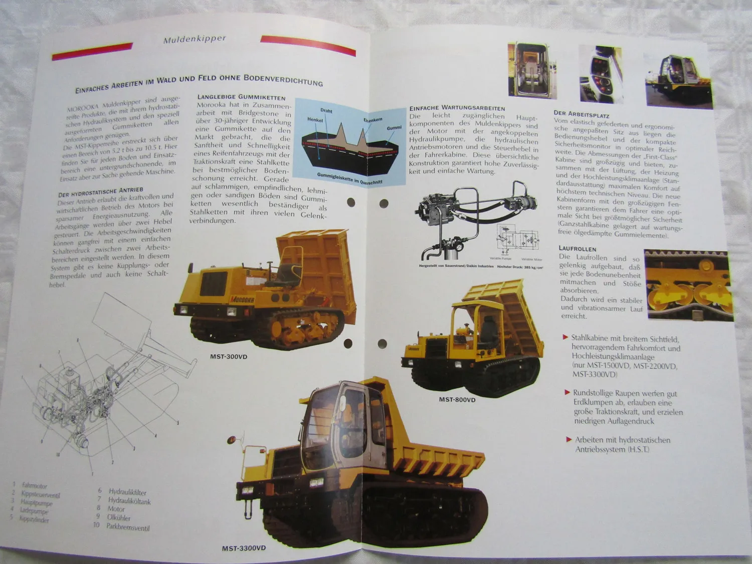 Prospekt MOROOKA Muldenkipper MST 300VD 800VD 3300VD mit technischen Angaben