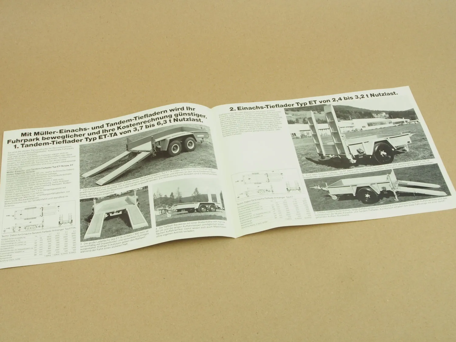 Prospekt Müller Mitteltal Einachs- und Tandem-Tieflader für Mercedes Unimog