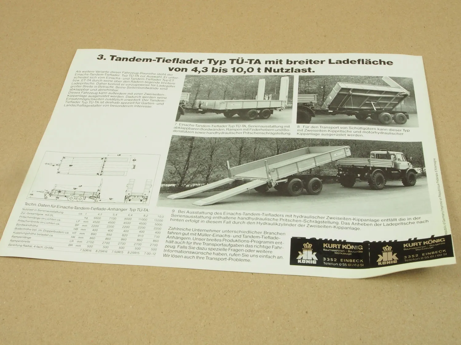 Prospekt Müller Mitteltal Einachs- und Tandem-Tieflader für Mercedes Unimog