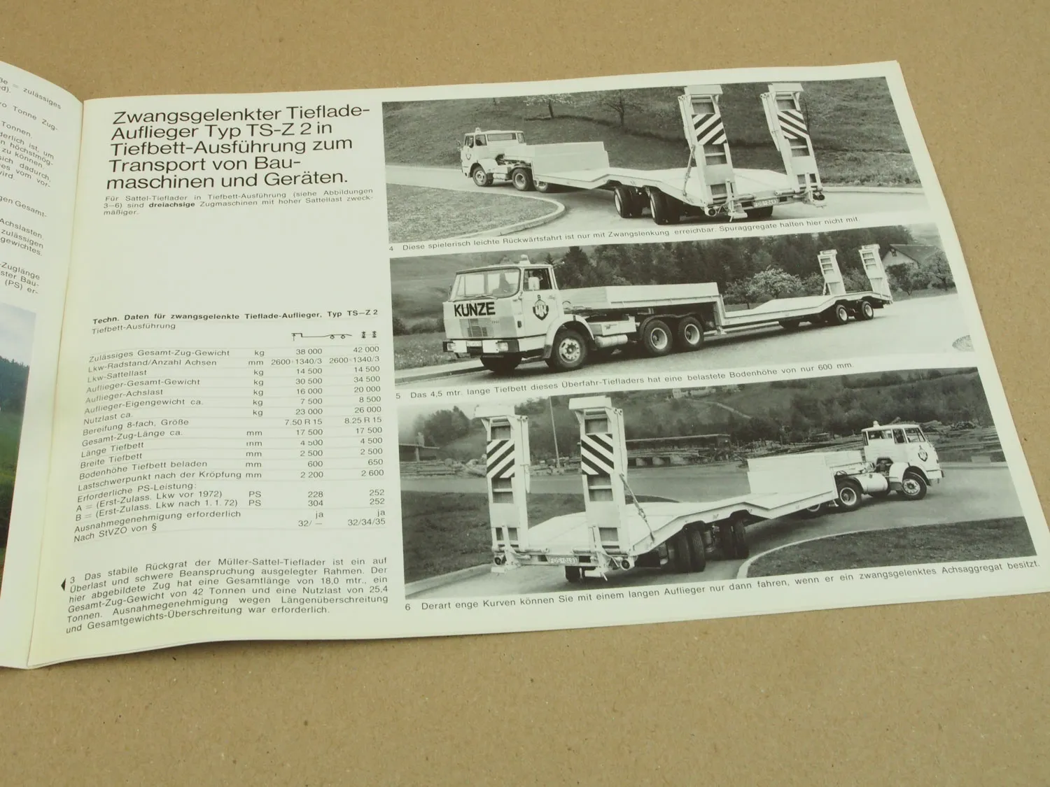 Prospekt Müller Mitteltal Gelenkte Tieflade-Auflieger Typ TS-Z und TS 1973