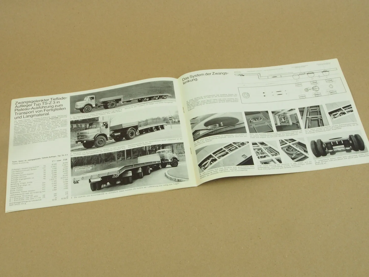 Prospekt Müller Mitteltal Gelenkte Tieflade-Auflieger Typ TS-Z und TS 1973