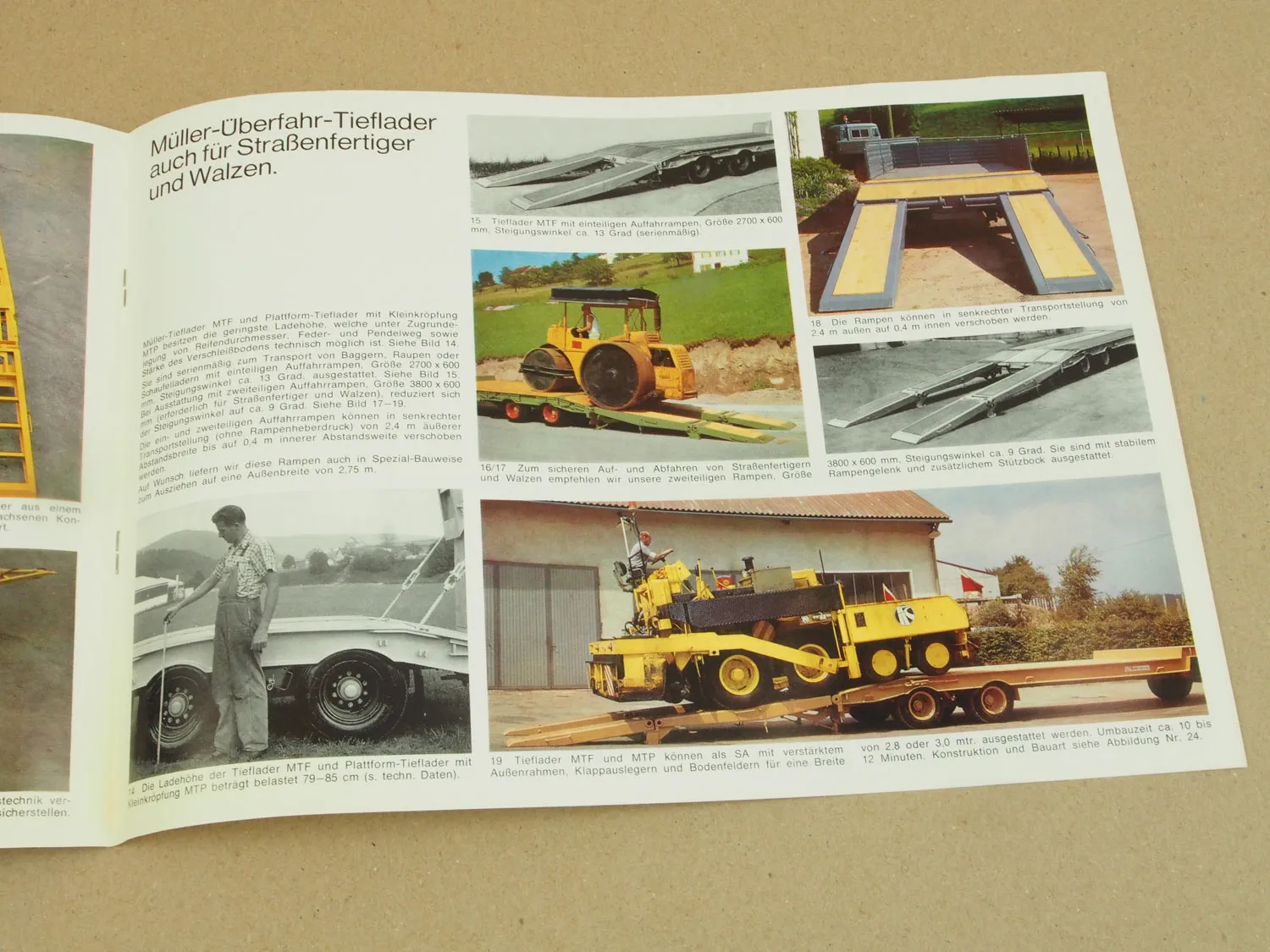 Prospekt Müller Mitteltal ÜberfahrTieflader MTF / MTP mit Hanomag K8 Raupe 1973