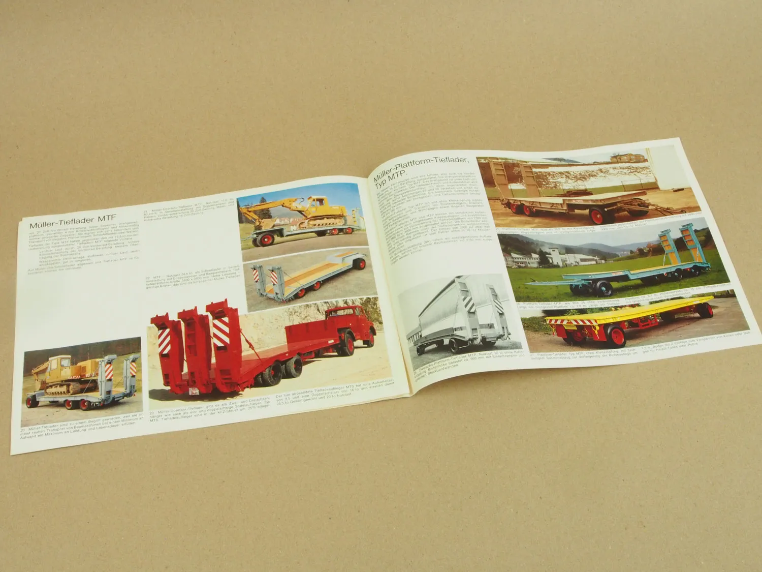 Prospekt Müller Mitteltal ÜberfahrTieflader MTF / MTP mit Hanomag K8 Raupe 1973