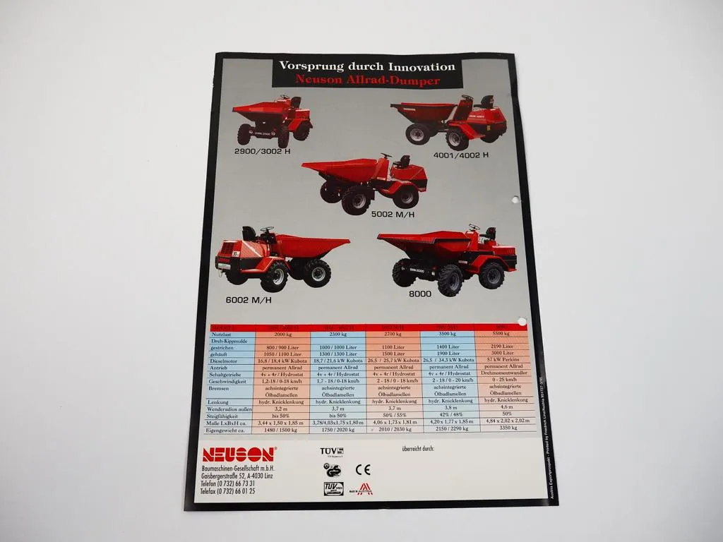 Prospekt Neuson 2900 bis 8000 Dumper Reihe Allrad 1995