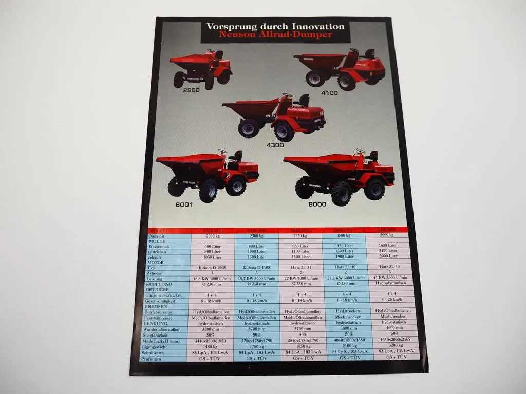 Prospekt Neuson 2900 bis 8000 Dumper Reihe Allrad + Preisliste 1996