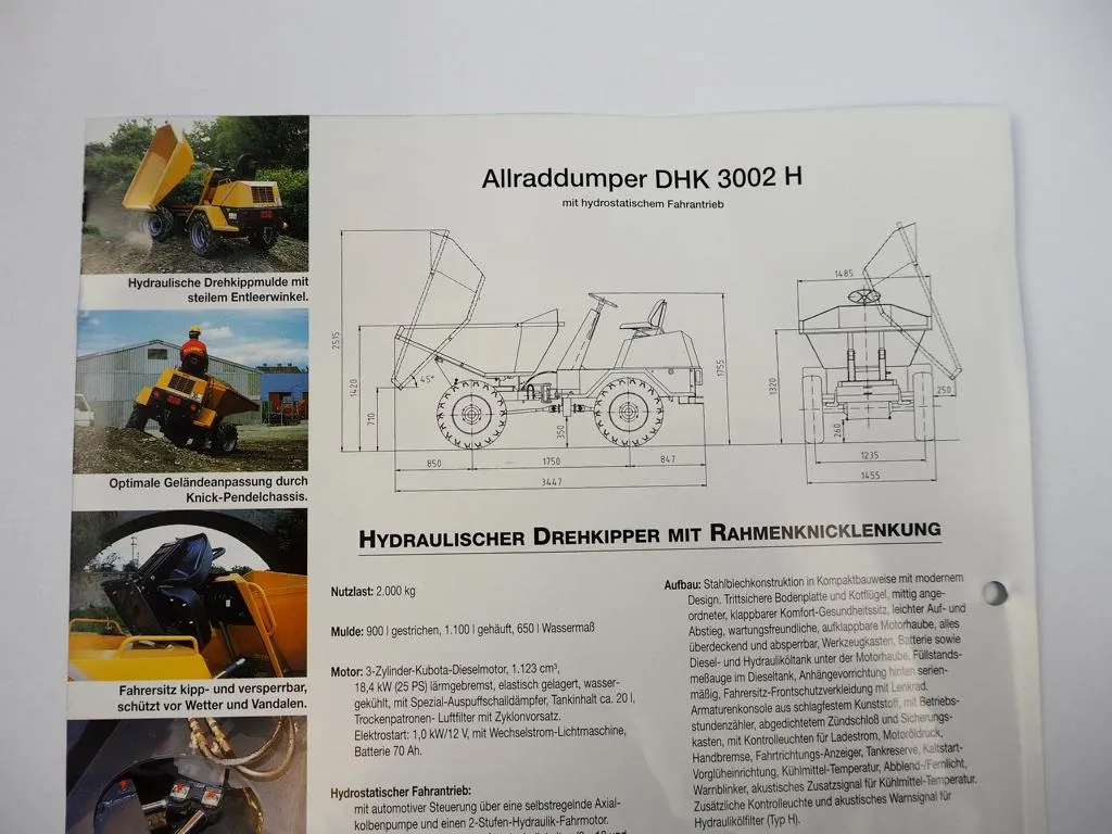 Prospekt Neuson 3002H Allrad Dumper mit 2 Maßzeichnungen 1995