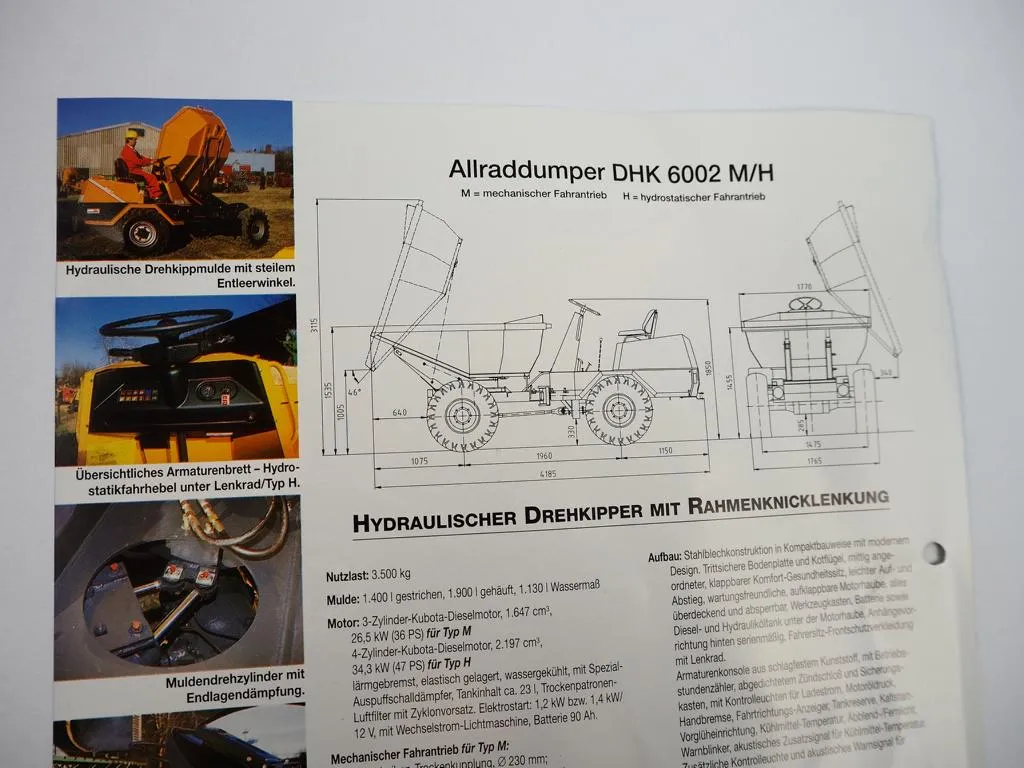 Prospekt Neuson 6002MH Allrad Dumper mit Maßzeichnung 1995