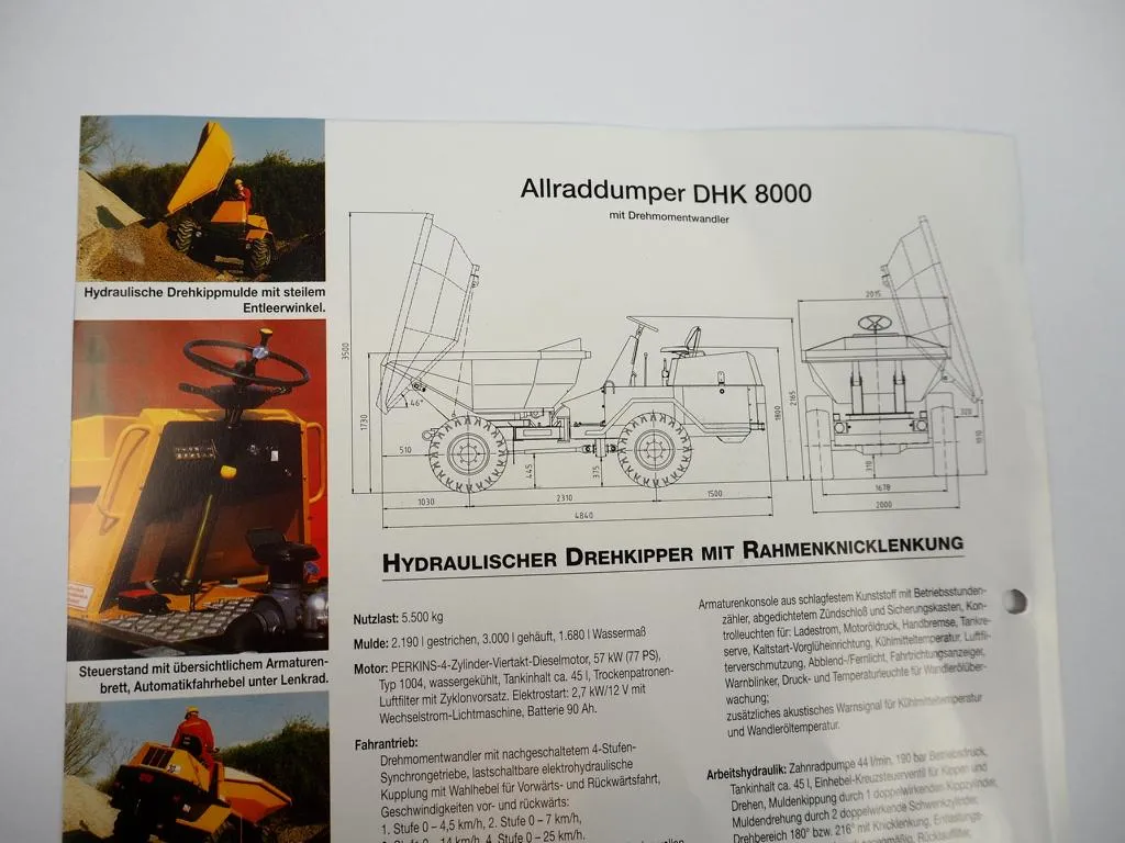 Prospekt Neuson 8000 Allrad Dumper mit Maßzeichnung 1995