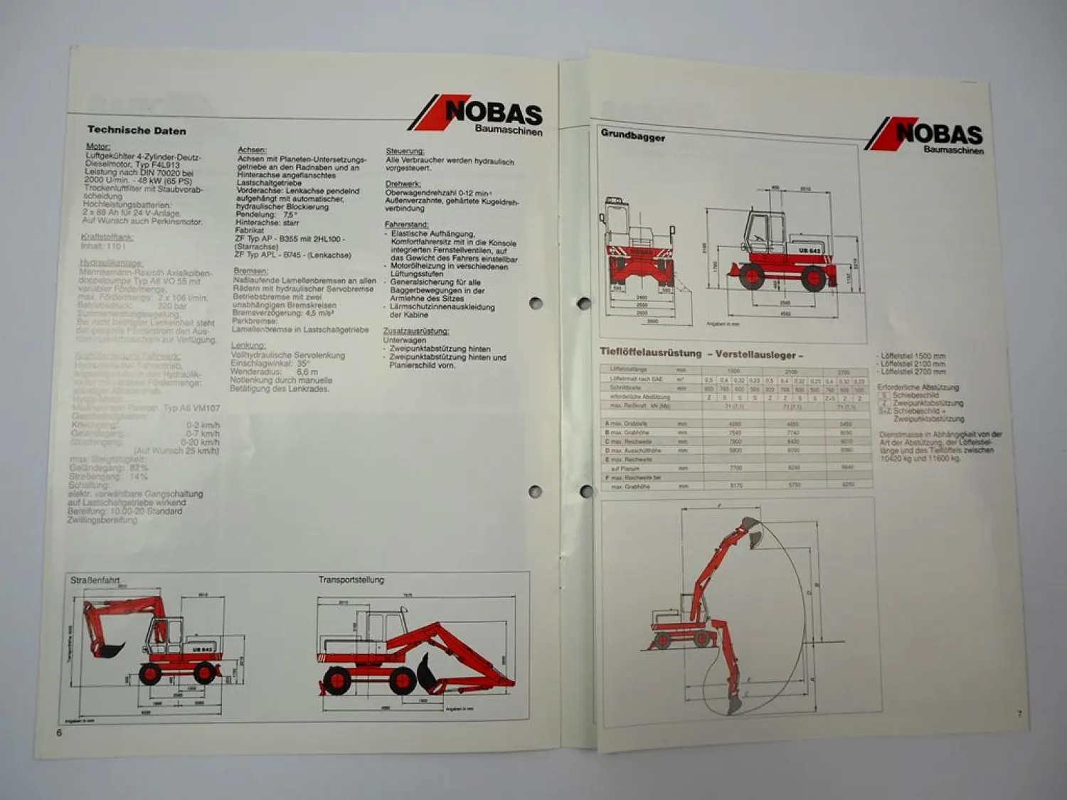 Prospekt Nobas UB642 Mobilbagger Universalbagger 1990er Jahre
