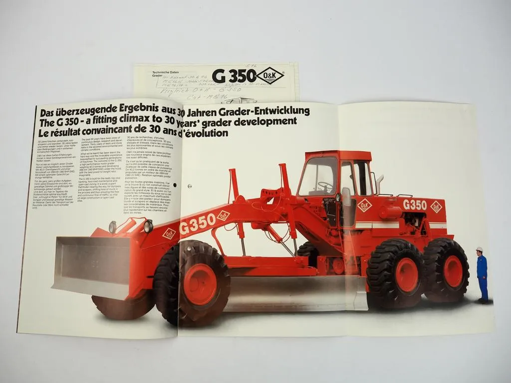 Prospekt O&K G350 Grader 1982 + Technische Daten