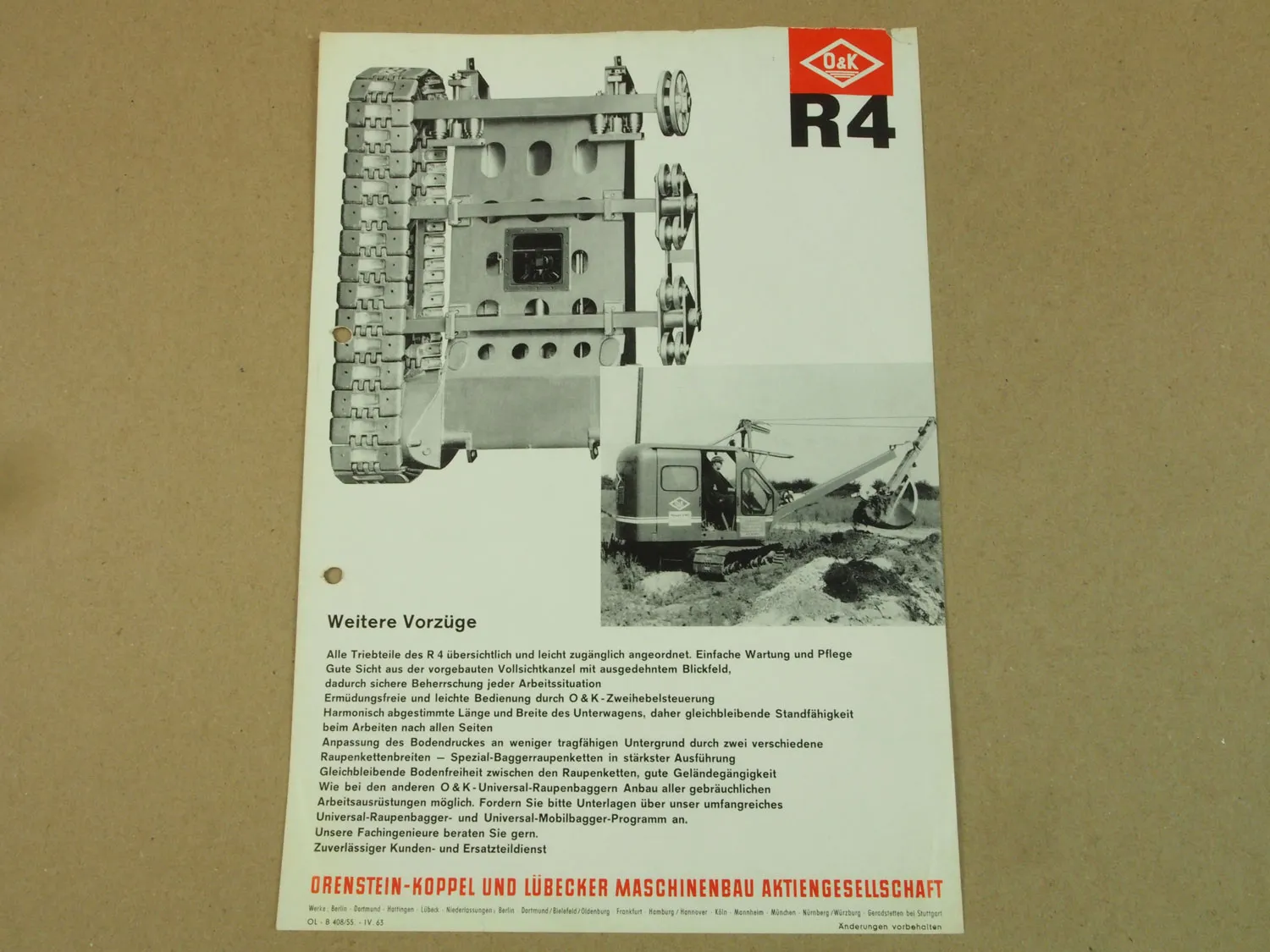 Prospekt O&K R4 Kleinbagger mit Deutz Motor 1963