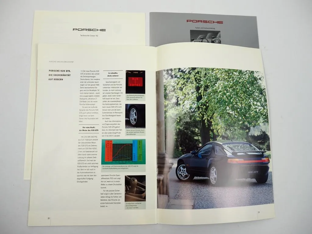 Prospekt Porsche 911 Carrera Turbo 928 968 von 1992 Farben Innenausstattung