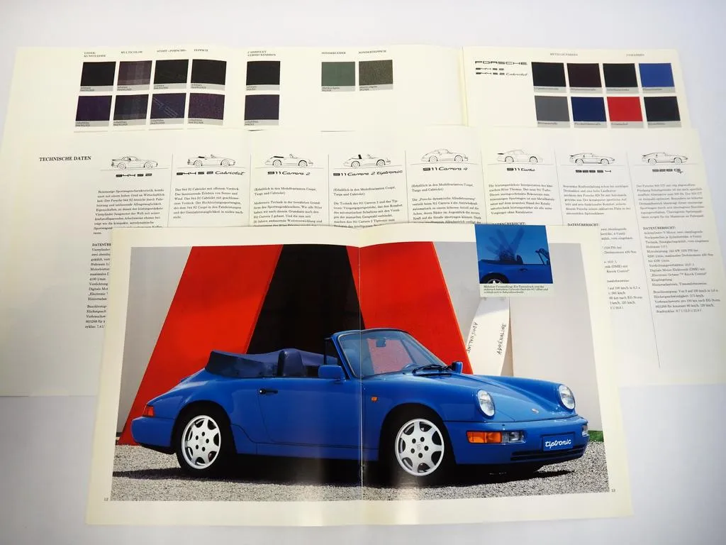 Prospekt Porsche 911 Carrera Turbo 928 S4 GT 944 S2 Farben Techn. Daten 1991
