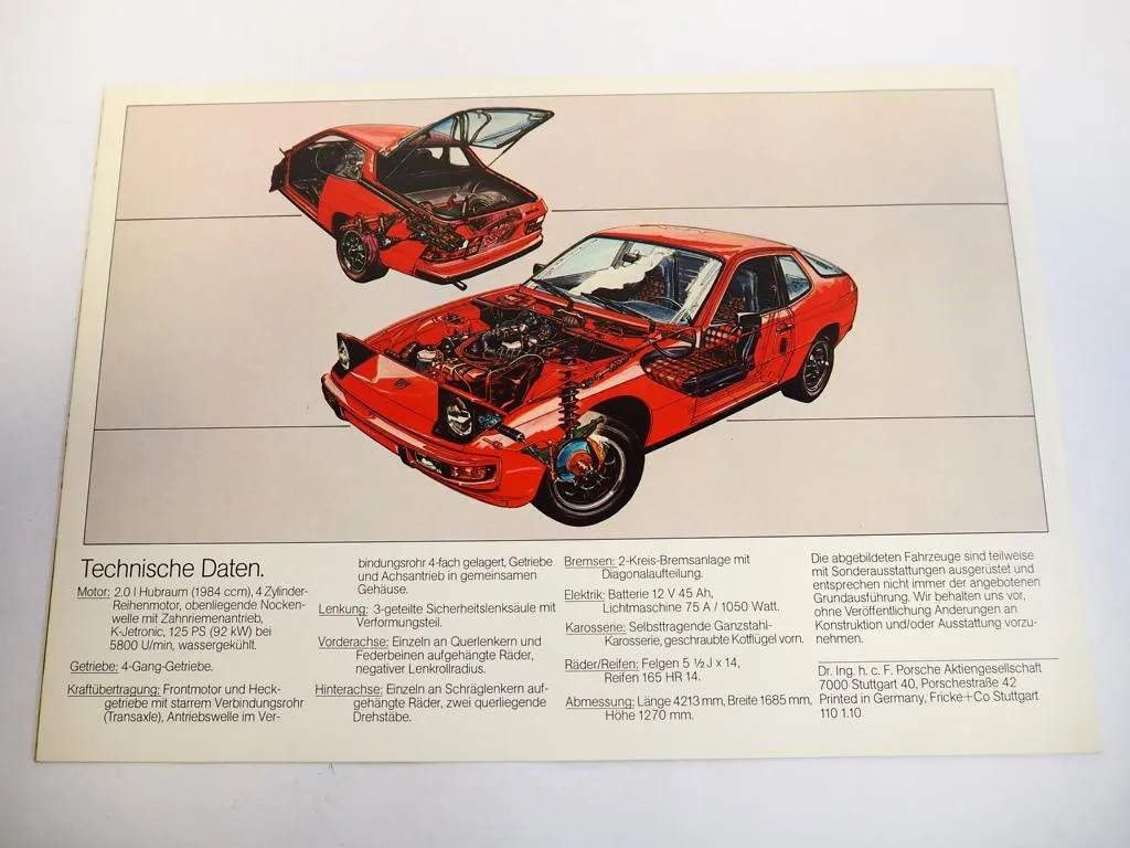 Prospekt Porsche 924 mit 2.0L 125 PS von ca. 1976