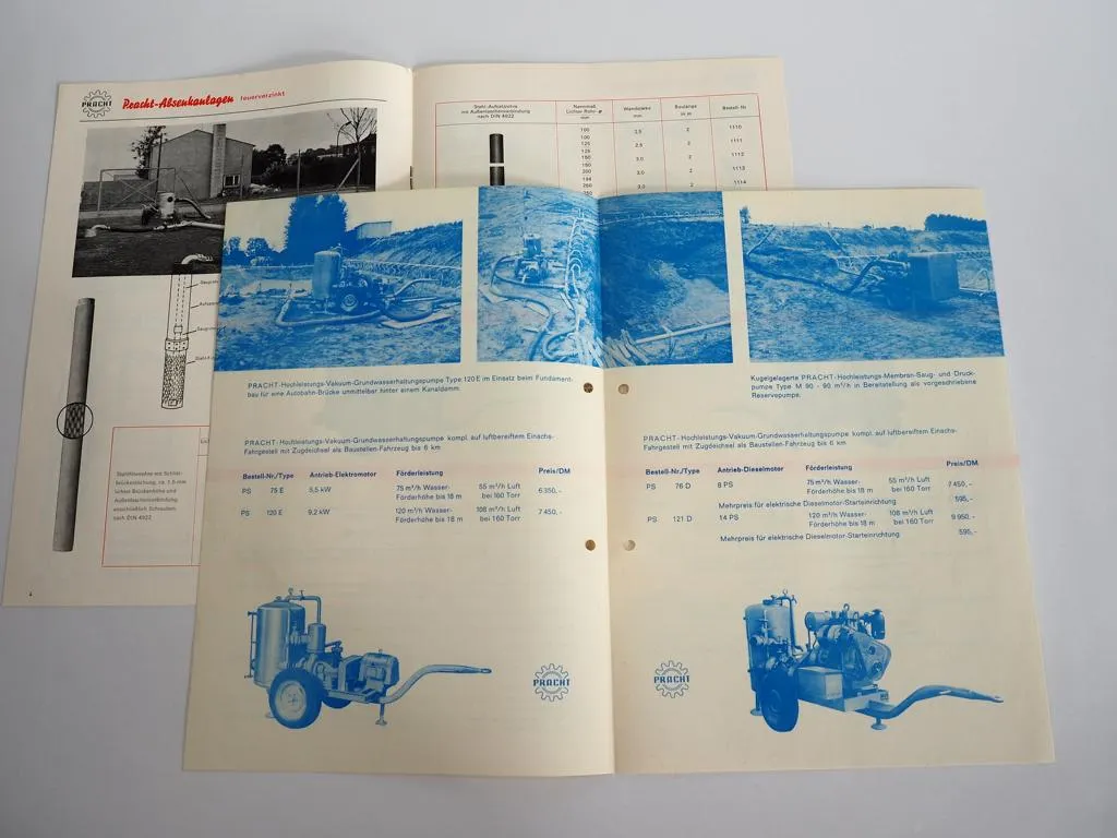Prospekt Pracht Grundwasser Absenkanlage Preisliste 1960er Jahre