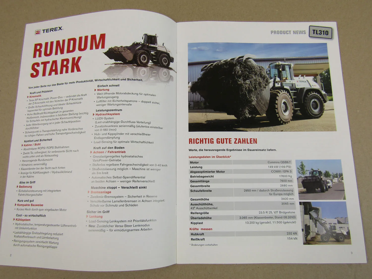 Prospekt Product News Terex TL310 Radlader mit Cummins Motor 9/2010
