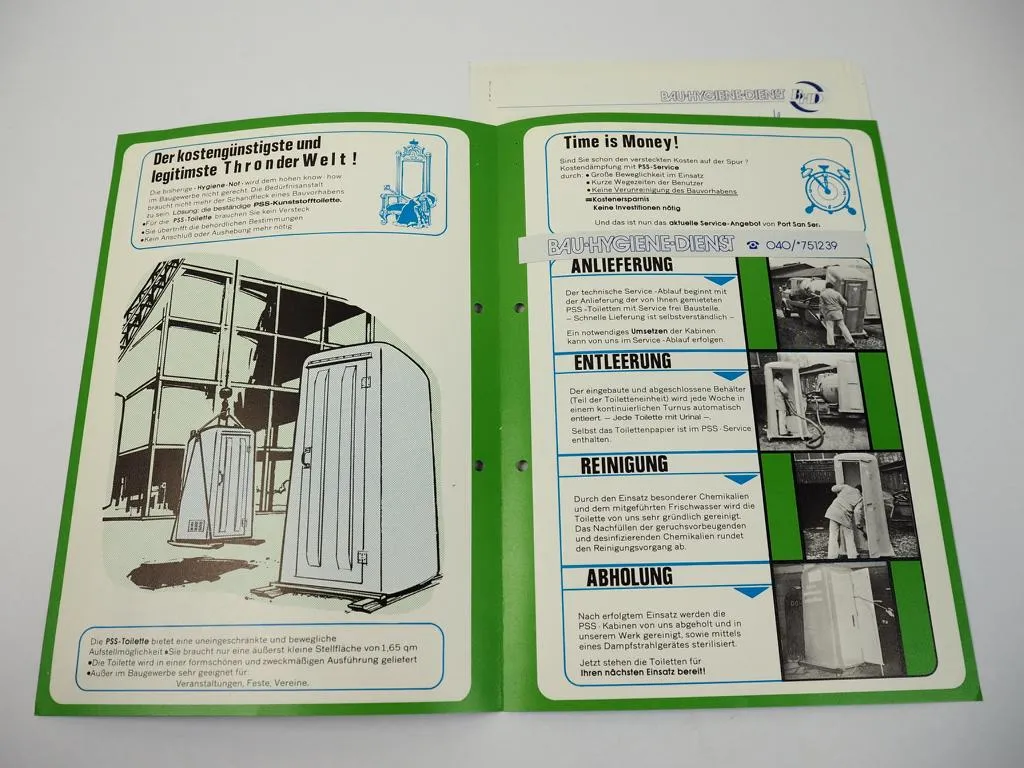 Prospekt PSS Toilette für Baugewerbe 1970er Jahre