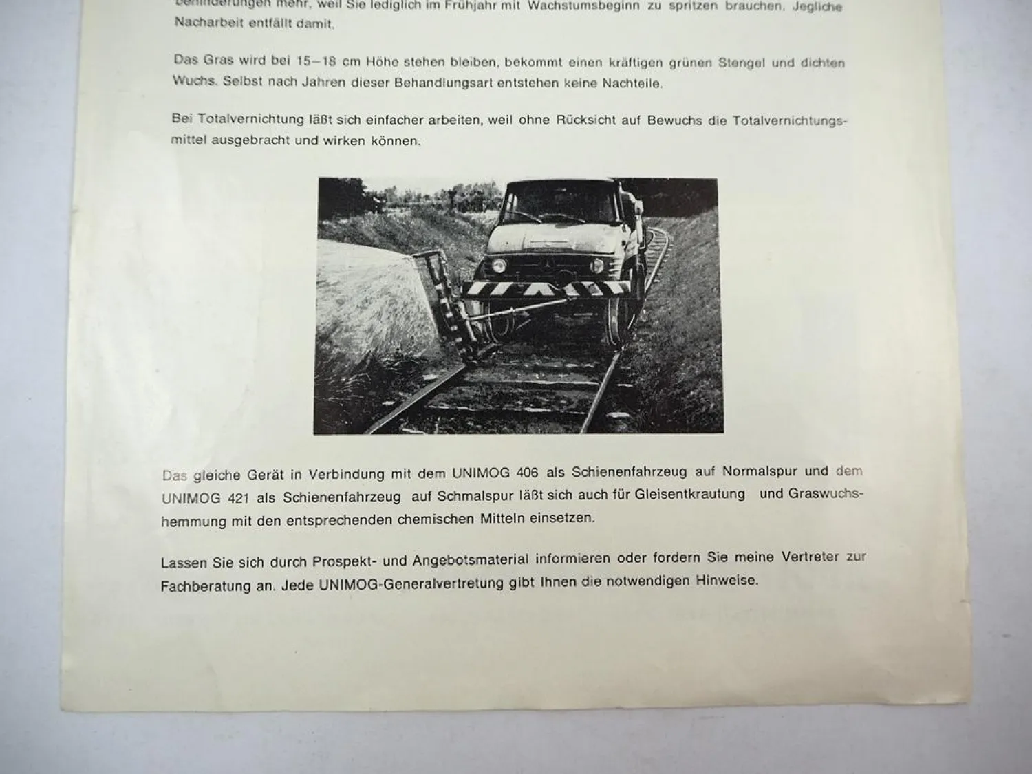 Prospekt Ries Spezialgeräte Bruchsal Spritzgeräte am Unimog 406 421 ca. 1970er J.