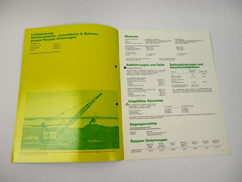 Prospekt Ruston Bucyrus 61-RB Schwerlast Raupenkran 1970er Jahre