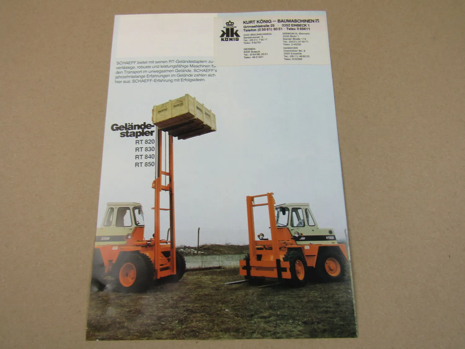 Prospekt Schaeff RT 820 830 840 850 Geländestapler mit Deutz Motor