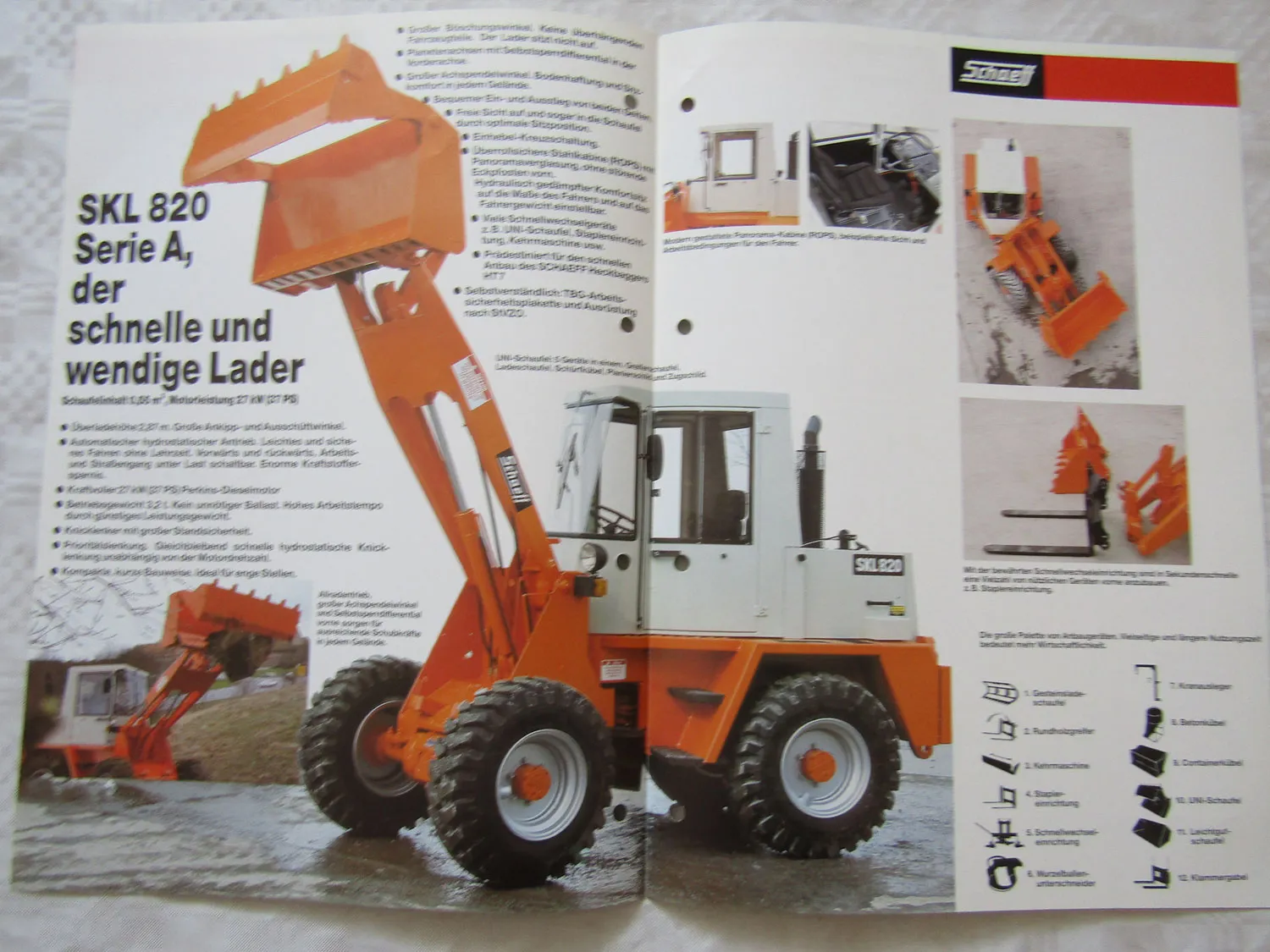 Prospekt Schaeff SKL 820 Serie A Allrad Radlader 1986 und Bruttopreisliste 1988