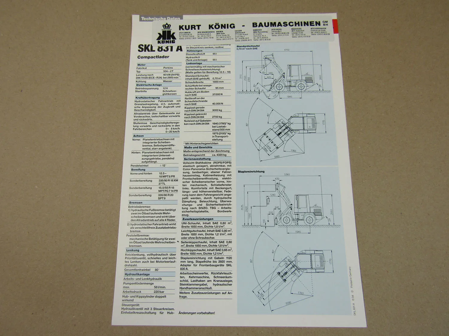 Prospekt Schaeff SKL 831 A Compactlader von 1994