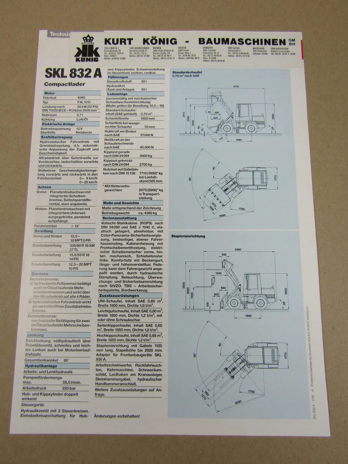Prospekt Schaeff SKL 832 A Compactlader von 1991