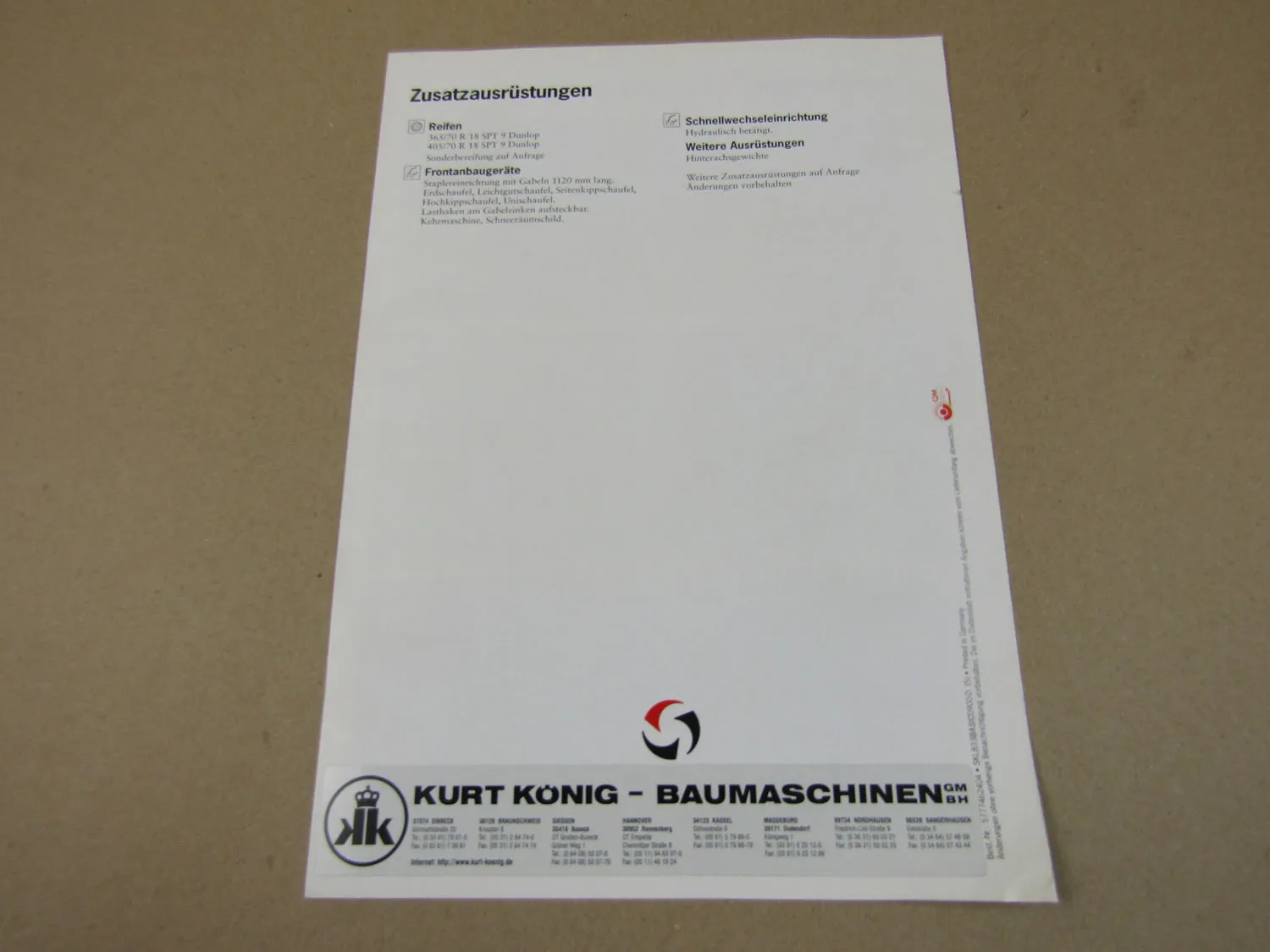 Prospekt Schaeff SKL 833 Basic Radlader mit 60 PS Perkins Motor wohl 90er Jahre