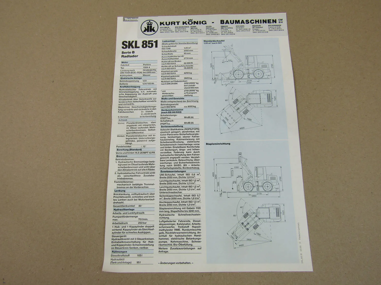 Prospekt Schaeff SKL 851 Serie B Allrad Knicklader Radlader 5/1995