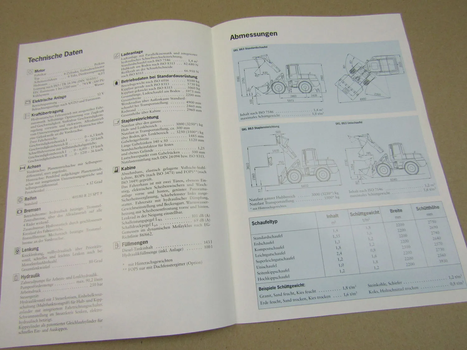 Prospekt Schaeff SKL 863 Radlader mit Knicklenkung um 1998