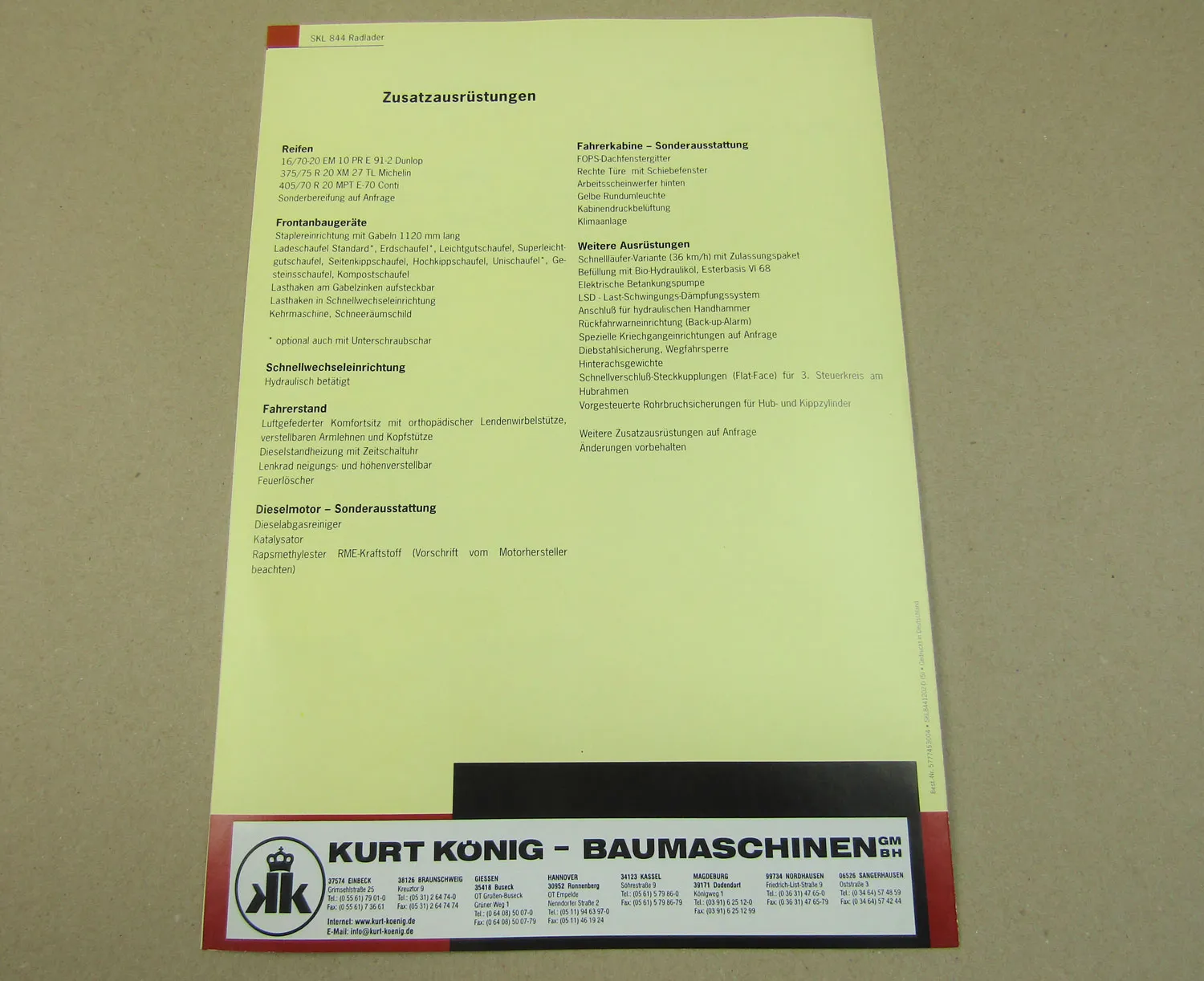 Prospekt Schaeff Terex SKL 844 Radlader mit Deutz Motor