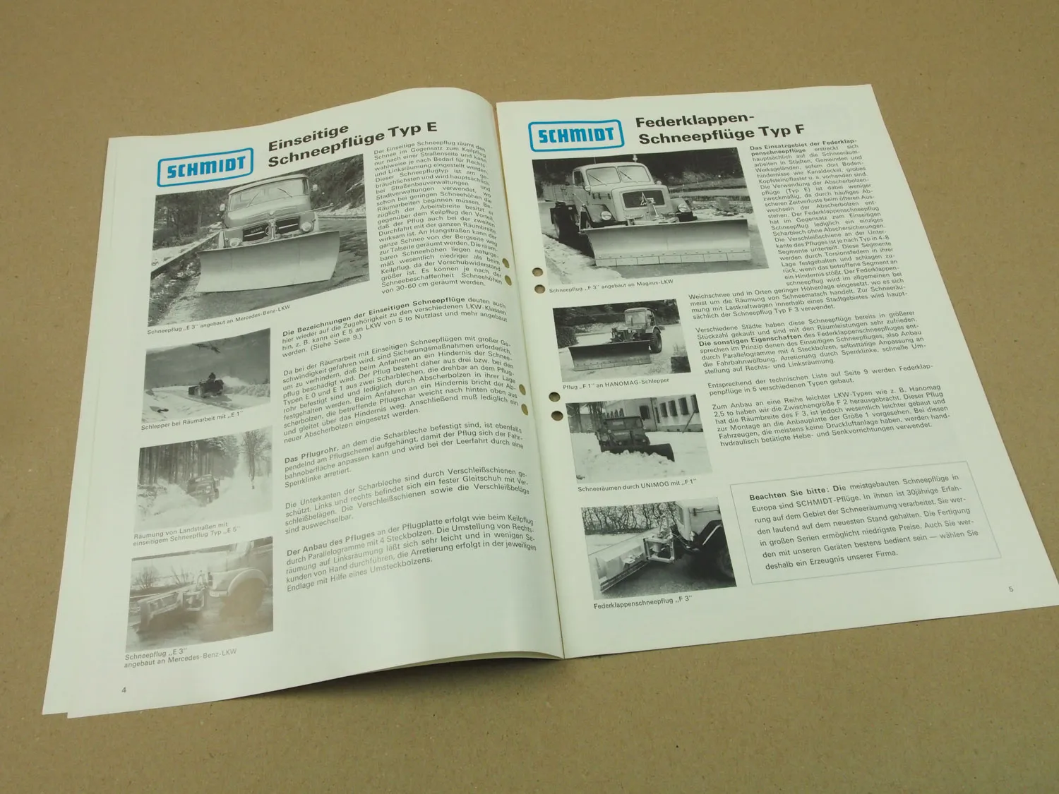Prospekt Schmidt Schneepflüge für LKW und Schlepper 6/1976 zB Unimog Hanomag T2