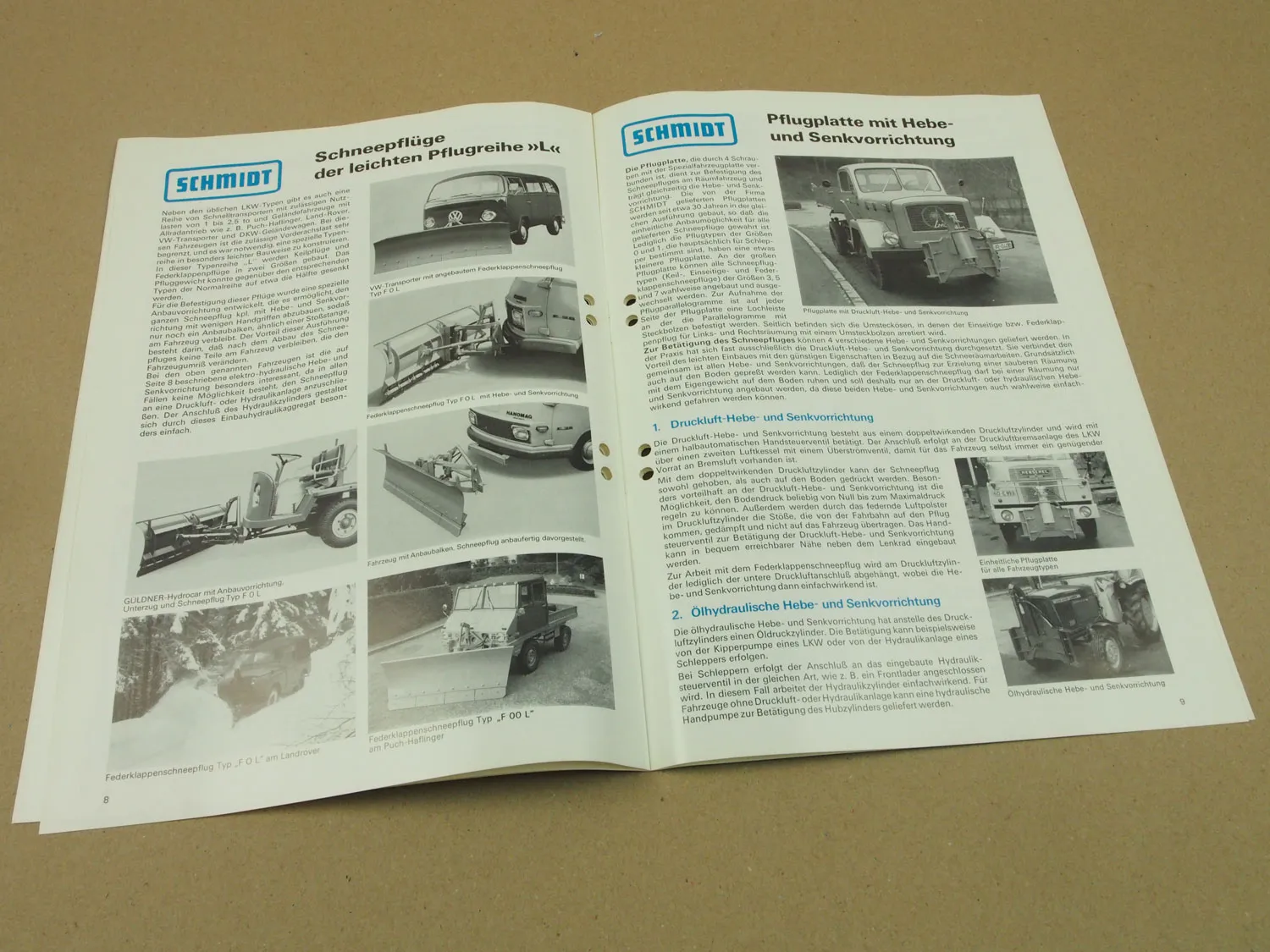 Prospekt Schmidt Schneepflüge für LKW und Schlepper 6/1976 zB Unimog Hanomag T2
