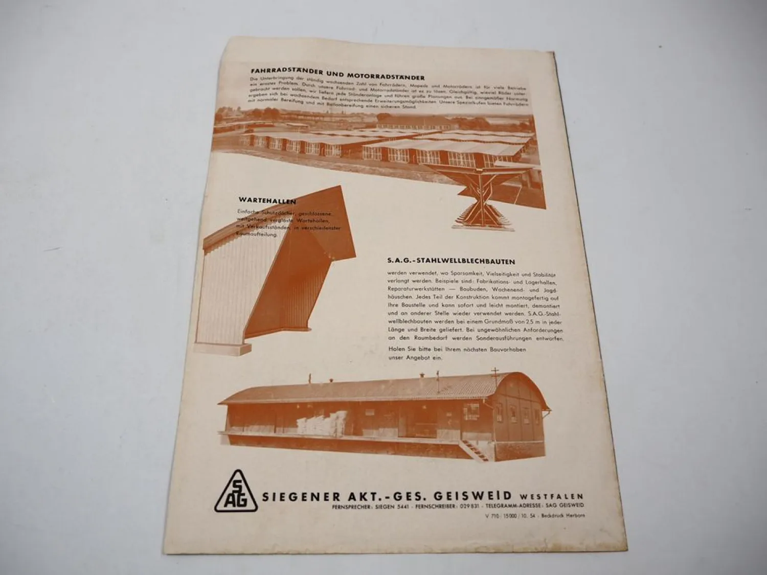 Prospekt Siegener AG Geisweid Westfalen Garagen für PKW LKW Traktor 1954