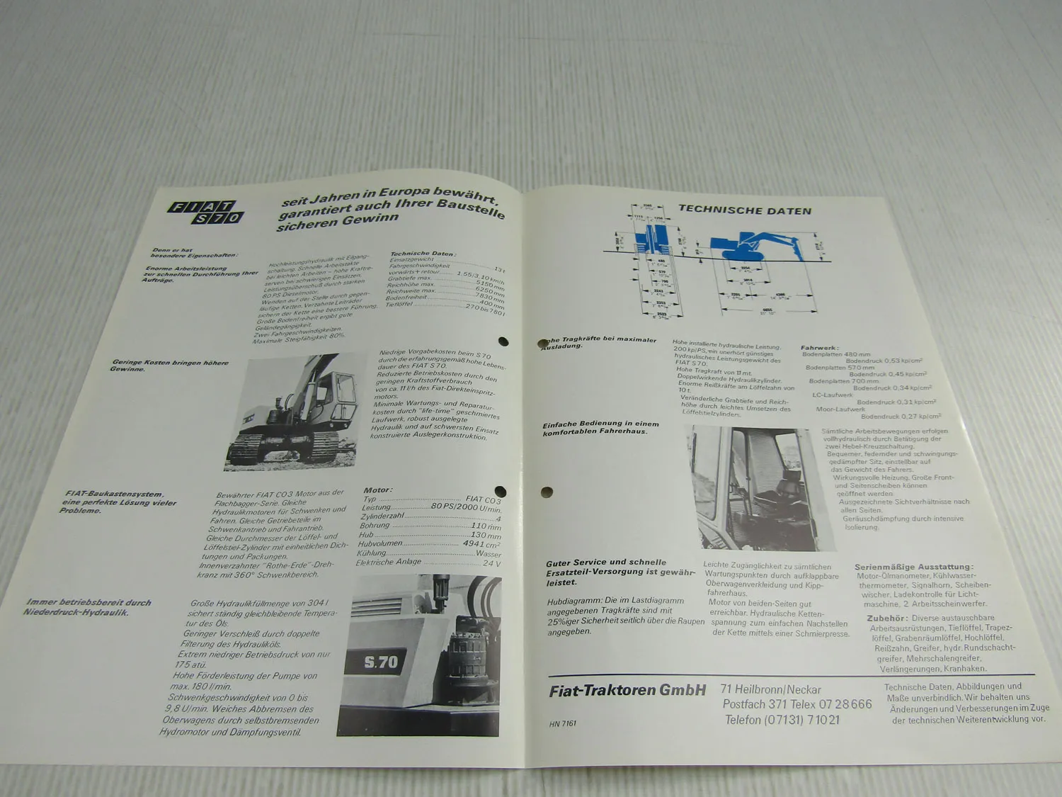 Prospekt Simit Fiat S70 S.70 Hydraulikbagger 1972 inkl Argumente und Angebot