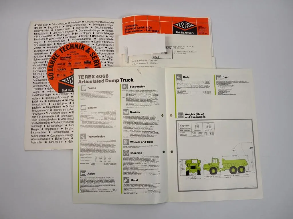 Prospekt Terex 4066 Muldenkipper Dumper + Angebot 1990