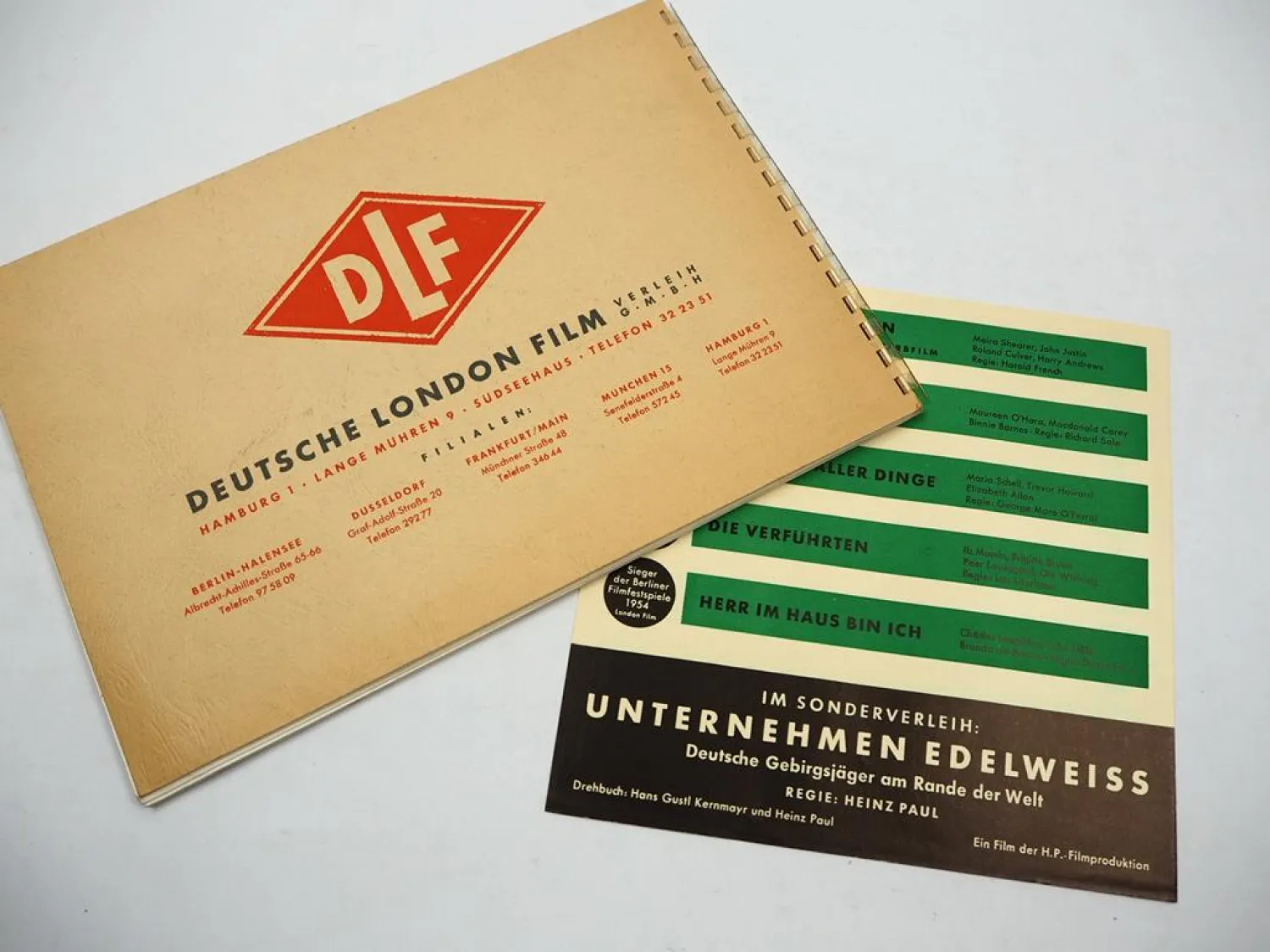 Prospekt Verleihprogramm DLF Deutsche London Film GmbH Hamburg 1954/55