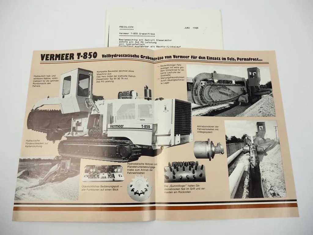 Prospekt Vermeer T850 Grabenfräse Steinbrück 1987 + Preisliste