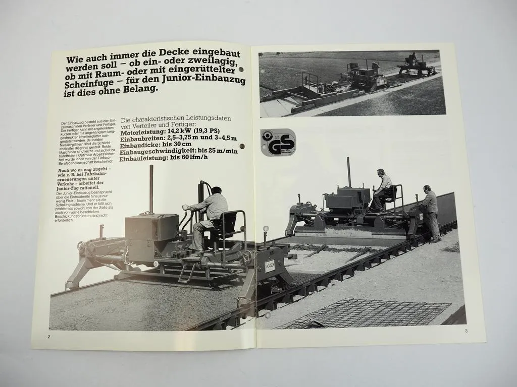 Prospekt Vögele Straßenfertiger Betondecken-Einbauzug Junior 1987